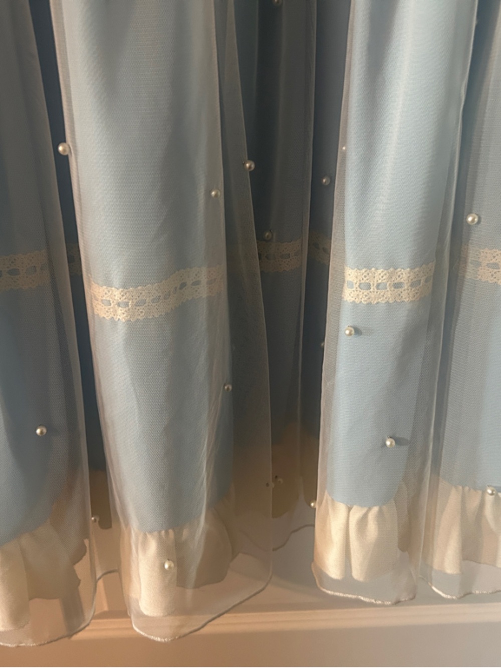 Light Blue Long Sleeve Lace-Trim Lolita Dress - Picture 12 of 13